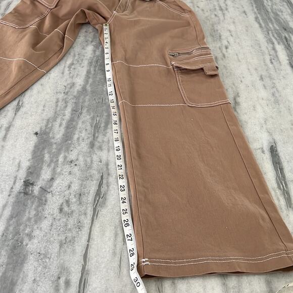 Rachel Paige XS Wide Leg Light Brown Cargo Pants Zip  Pockets Twill Streetwear - Picture 8 of 12